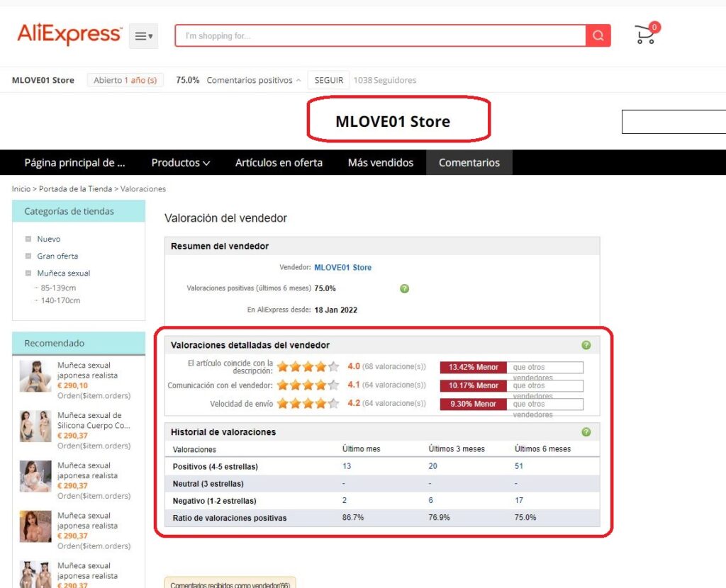 muñecas sexuales opiniones en Aliexpress